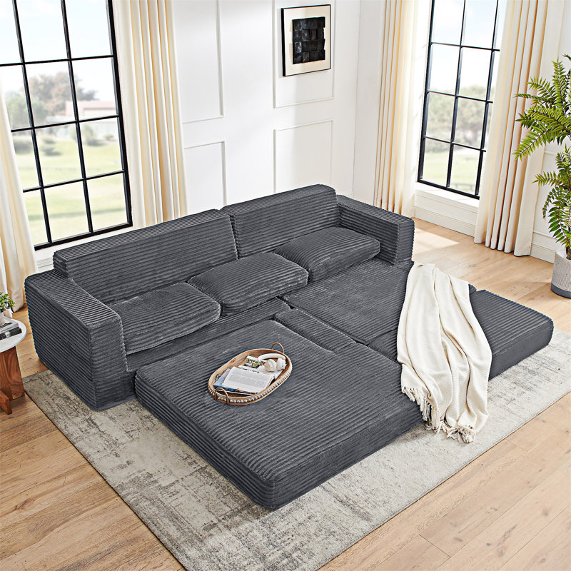 L Shape Modular Sectional Sofa, Right Hand Return, Gray