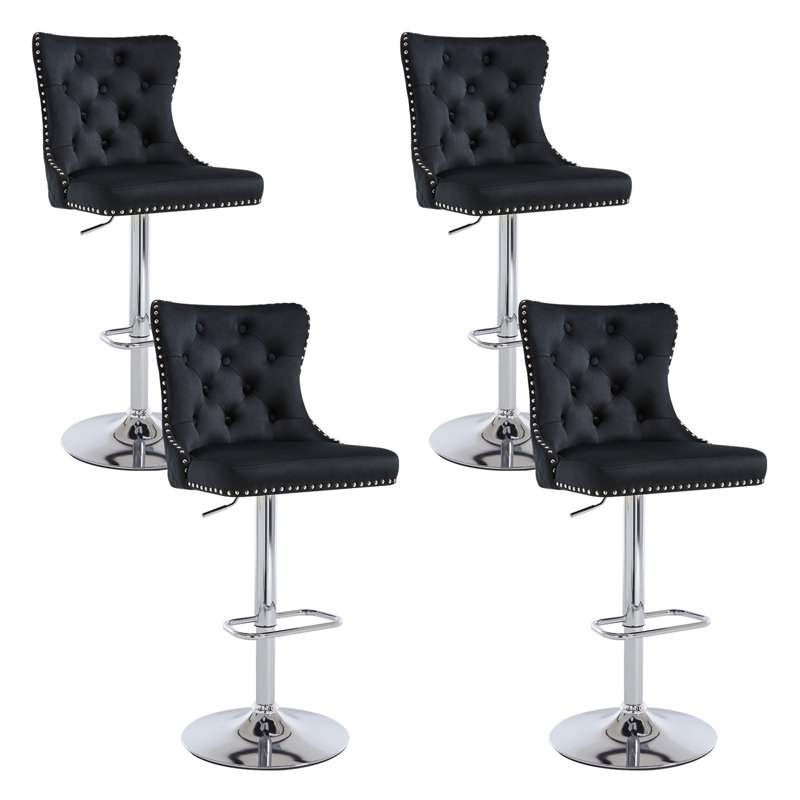 Swivel Adjustable Height Counter Stool With Metal Frame, Silver, Black