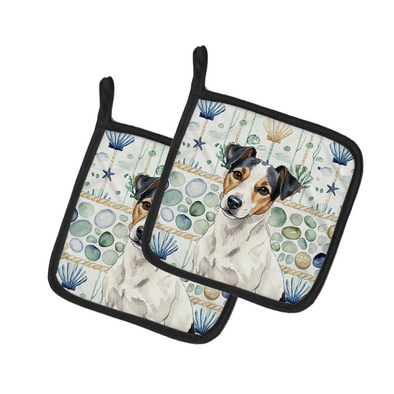 Paire de poignées en verre de mer blanc et noir Russell Terrier