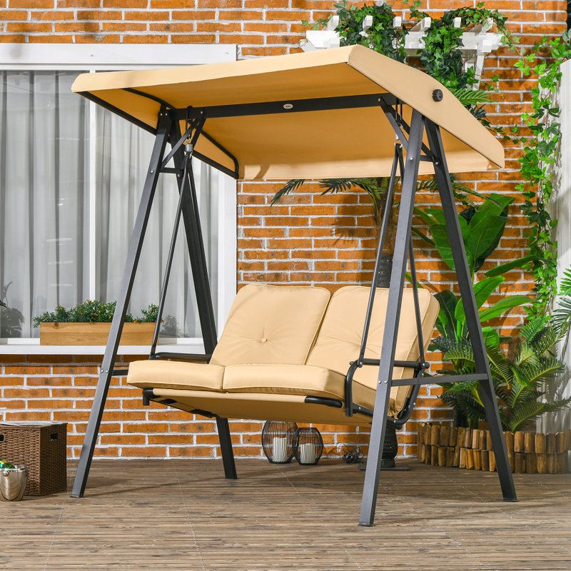 Banc de balançoire 2 places avec auvent et balancelle, beige