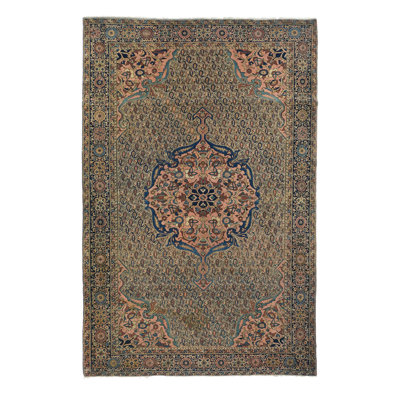 Tapis gris en laine noué à la main de conception unique 9 pi x 12 pi