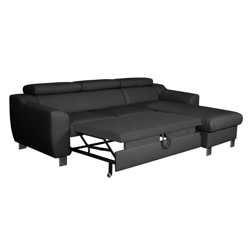 Alford Faux Leather Corner Sofa with Sleeping Function and Storage, Right Hand Facing, Black