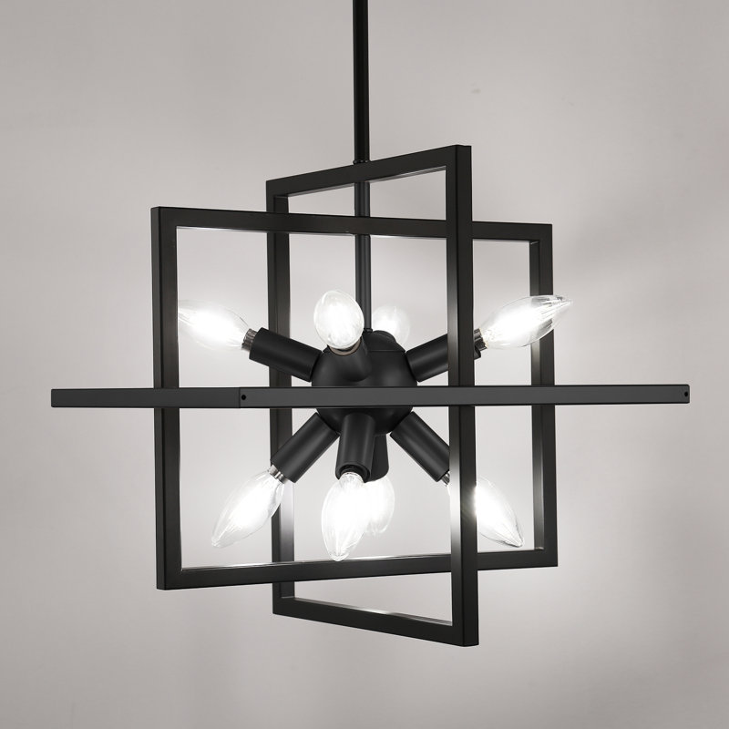 Lustre géométrique à intensité variable 8 lumières Karlina, Or / noir mat
