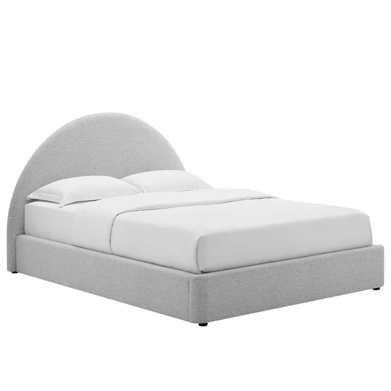 Heathered Light Gray Full Size Velvet Upholstered Platform Bed with Arched Headboard