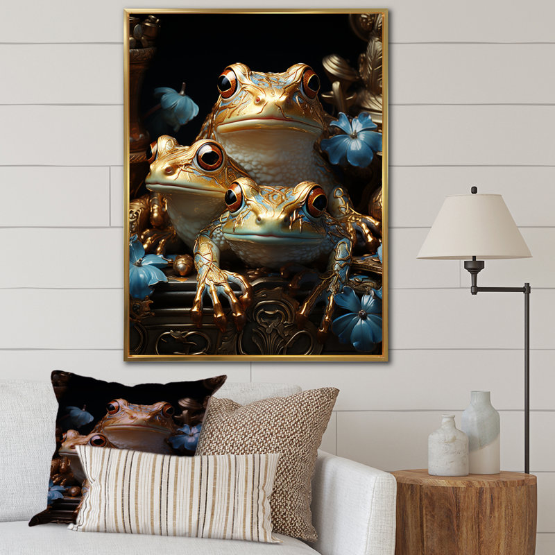 «A Baroque Frogs Portrait», reproduction sur toile, Cadre flottant doré, H 32 po x l 16 po