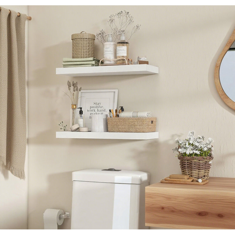 Floating Shelves For Wall With Invisible Brackets, Wood Wall Mounted Storage & Display Shelves For Bedroom, Living Room, Set Of 2