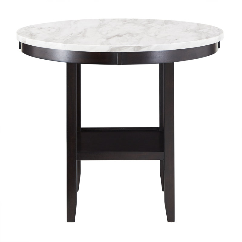 Table de salle à manger 42 po à hauteur de comptoir ronde avec plateau en faux marbre blanc