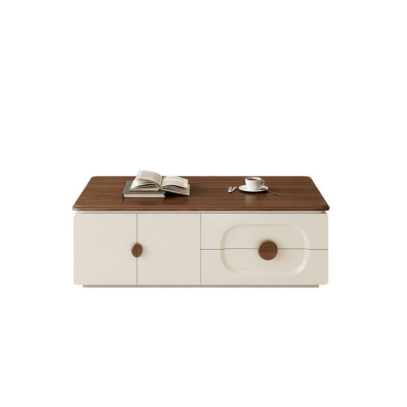 Modern rectangular solid wood storage coffee table, 16.5" H x 51.2" W x 27.6" D