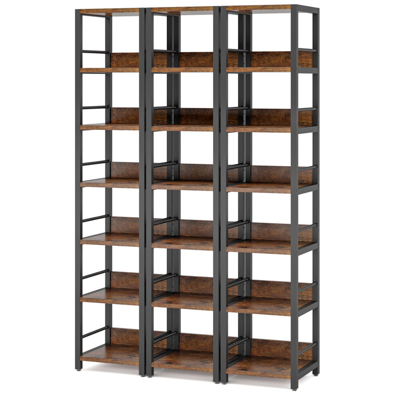 190cm H Stainless Steel Corner Bookcase, 190Cm H x 68Cm W x 34Cm D, Brown/Black