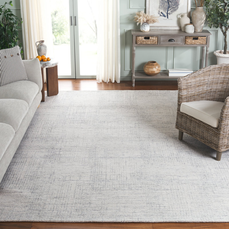 Tapis gris / ivoire en laine / coton touffeté à la main Ebony 926, Rectangle 8 pi x 10 pi