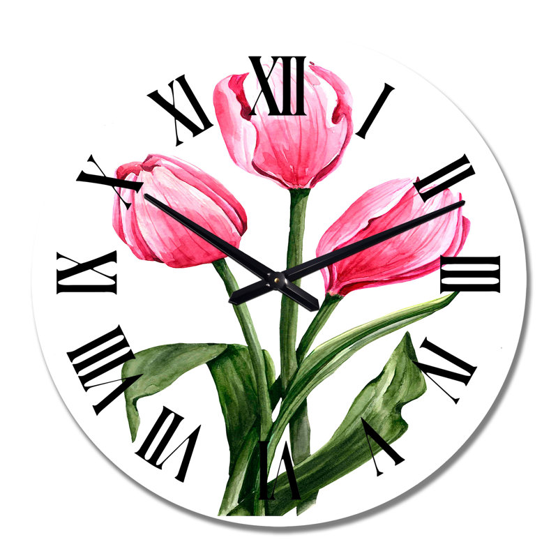 Trois tulipes rouges au printemps - Horloge murale traditionnelle, Grand
