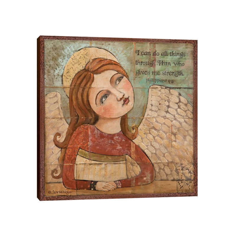 He Gives Me Strength by Teresa Kogut - Painting on Canvas, 45.72 cm H x 45.72 cm W, Classic Brown Wood Framed