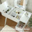 Table de coiffeuse avec miroir en bois blanc laiteux et éclairage à DEL, bureau de maquillage pour la salle de bain, miroir de 3 modes de rangement spacieux et efficace