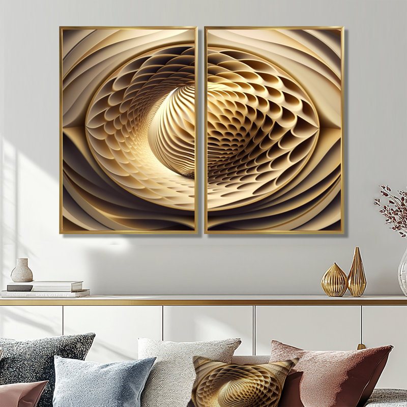 Impression sur toile Op-Art Retro Gold, 36" H x 48" W, Impression encadrée flottante, Gold