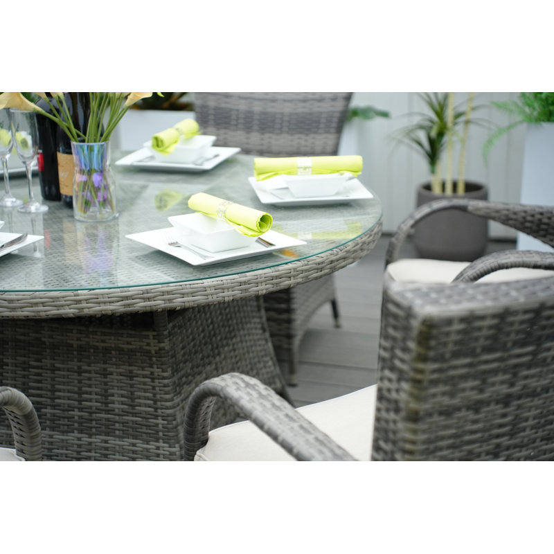 Talene 6 - Person Patio Dining Set with Round Table , Cushions Included, Gray