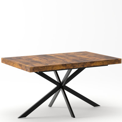 Retro Rectangular Stretch Dining Table, Brown Antique Wood Top, Storage Function, High - Quality Materials, Quick Assembly , Compact