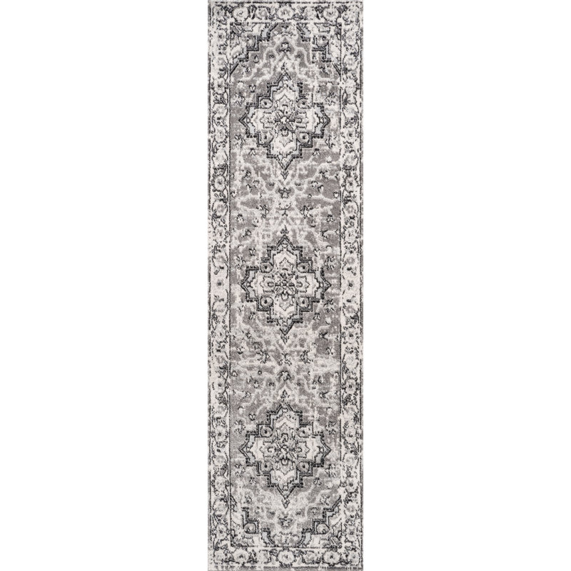 Tapis gris foncé Merza, Tapis de couloir 2 pi 3 po x 8 pi