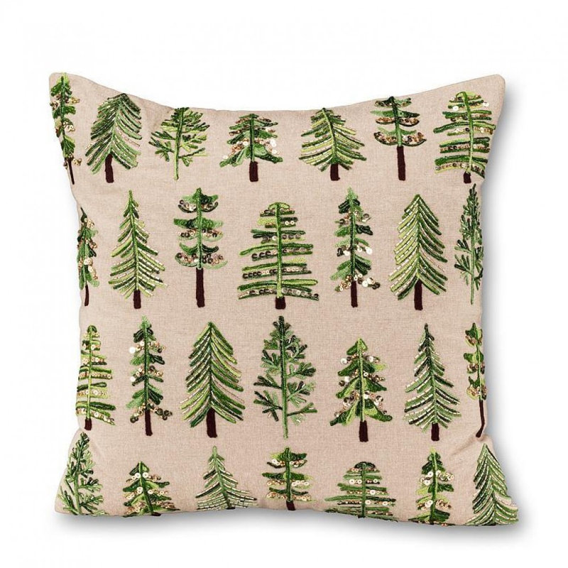 Embroidered & Beaded Trees Pillow