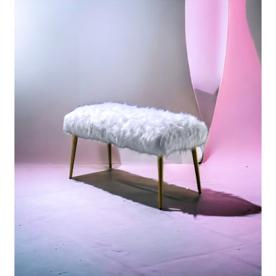 24Lb Weight Bench With White Faux Fur Seat And Gold Metal Frame 18.39 In. Wide Finish