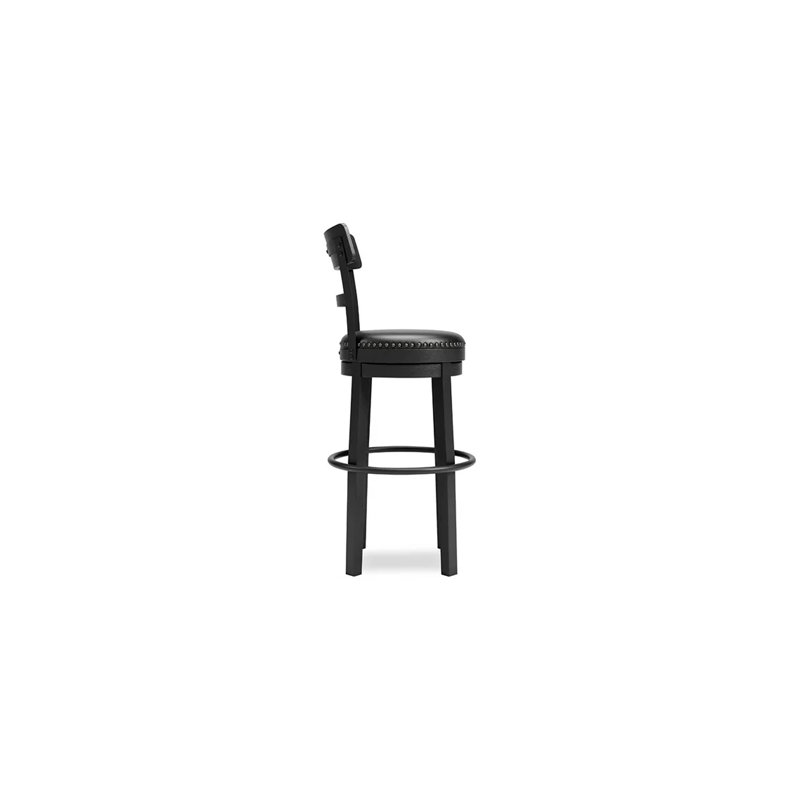 Transitional Black Wood Swivel Barstool with Nailhead Trim