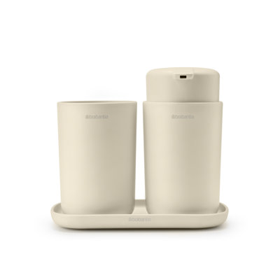 Brabantia Renew Bathroom Countertop Accessory Set - Soap Dispenser Toothbrush Holder and Tray