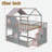 Wooden House Bunk Bed With Storage Staircase, Open Storage Platforms, Additional Shelf, Roof, Cute Windows And Center Door-819311233