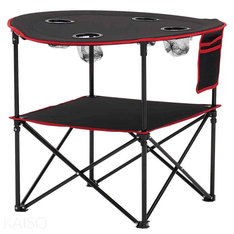 Folding Portable Camping Table Oxford Outdoor Picnic RoundTable 4 Cup Holders