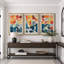 Abstrait, couleurs vives et abstraites «Œuvre abstraite et audacieuse bleu orange contemporain, images bohème de style Mid-Century moderne, impression numérique sur toile 3 pièces  -100707259-100707260