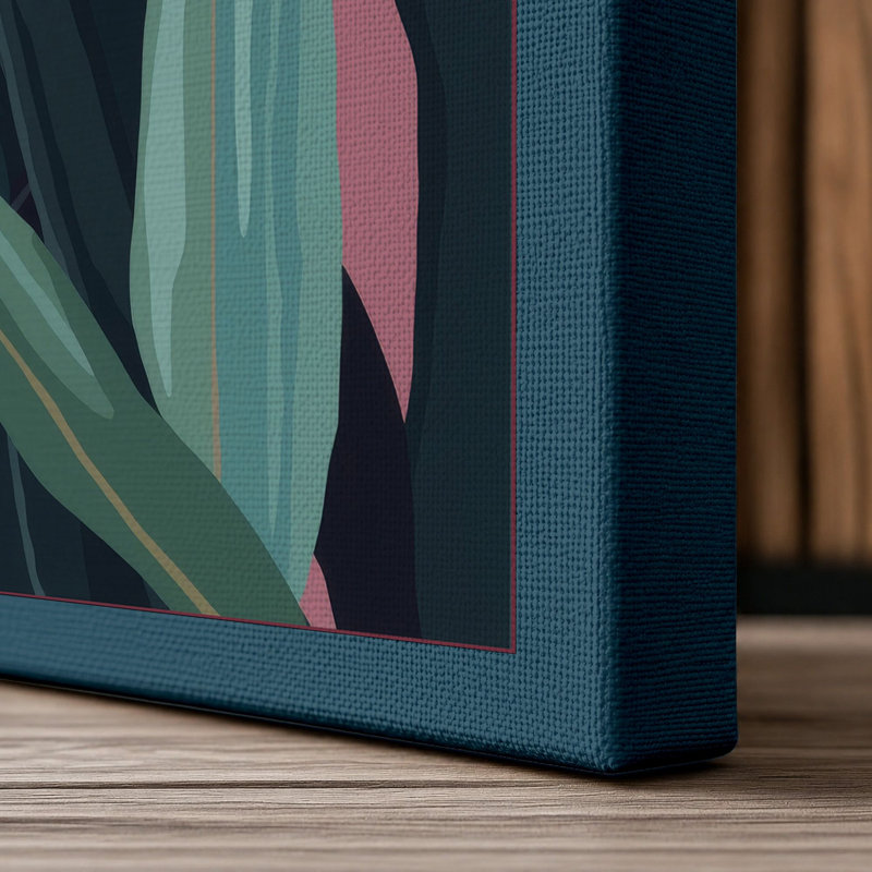 Geometric Foliage Botanical - Wrapped Canvas, 18x12 - 45.7 x 30.5 cm, Teal Border
