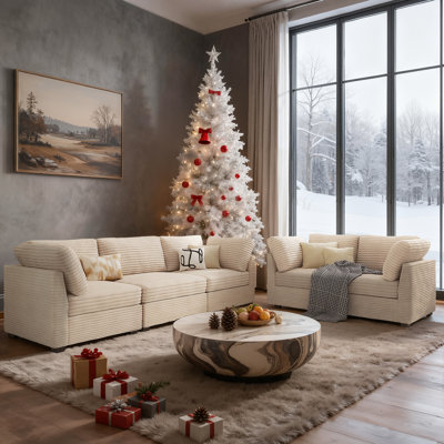 5 Pieces Living Room Sofa Set, Sectional Couch And Loveseat Sets, Modern Plush Corduroy 3 Seater Sofa + 2-seat Loveseat Couch Sets For Living Room