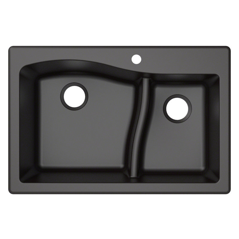 KRAUS Quarza™ 33" L Dual Mount 60/40 Double Bowl Granite Kitchen Sink, Black