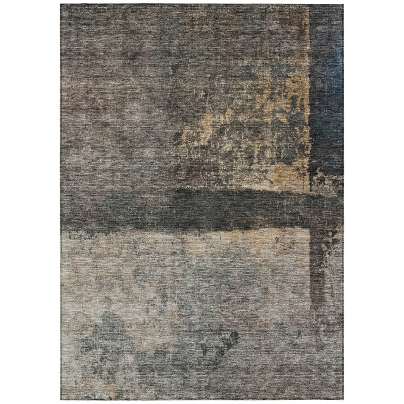 Tapis extérieur lavable abstrait noir et beige 3 pi x 5 pi café