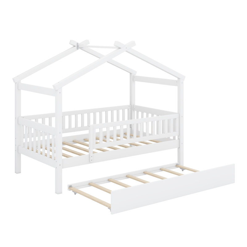 Cadre de lit cabane avec lit gigogne, Blanc