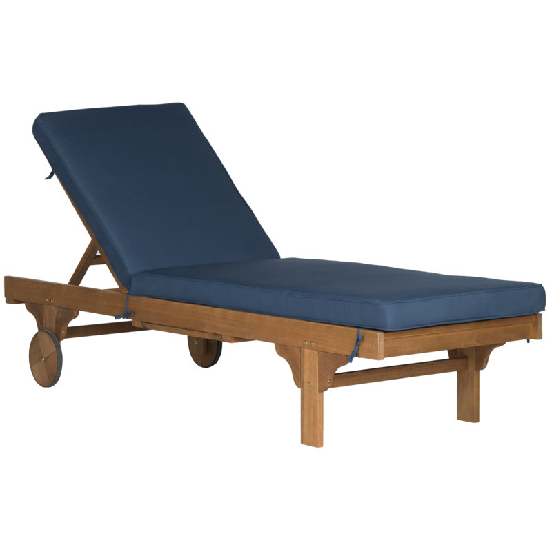 Alvah Outdoor Adjustable Garden Lounger with Cushion, Natural, Navy