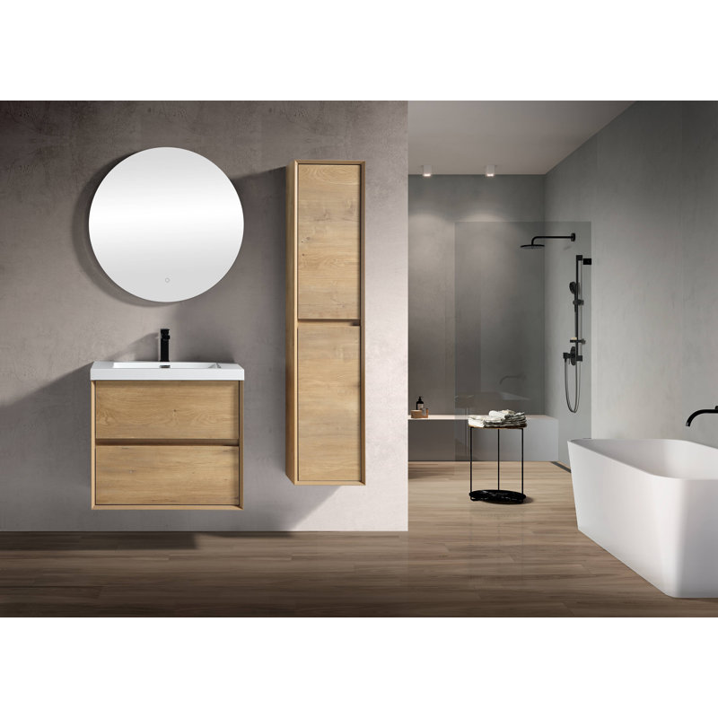 Seavy 23.4'' Single Bathroom Vanity with Acrylic Top, Oak