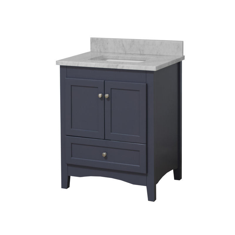 Edber 30'' Single Bathroom Vanity with Top, Carrara Marble, Marine Gray