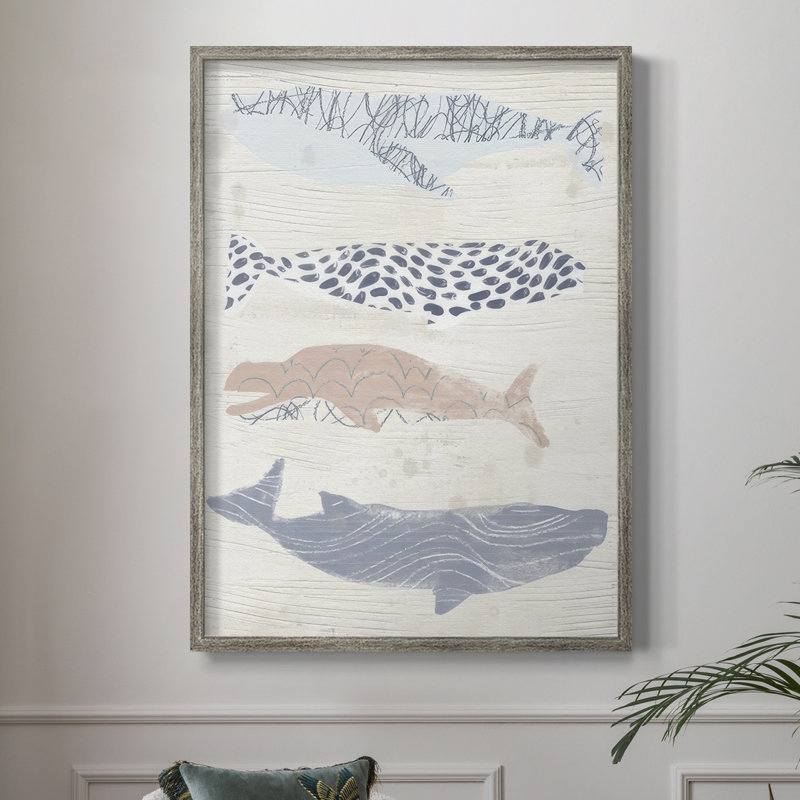 Reproduction encadrée à motif de baleine I - bois massif, H 21 po x l 17 po