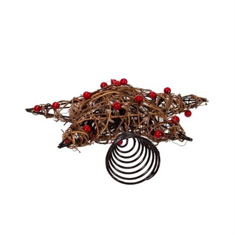 12-Inch Rustic Brown Metal Star Tree Topper with Red Berries