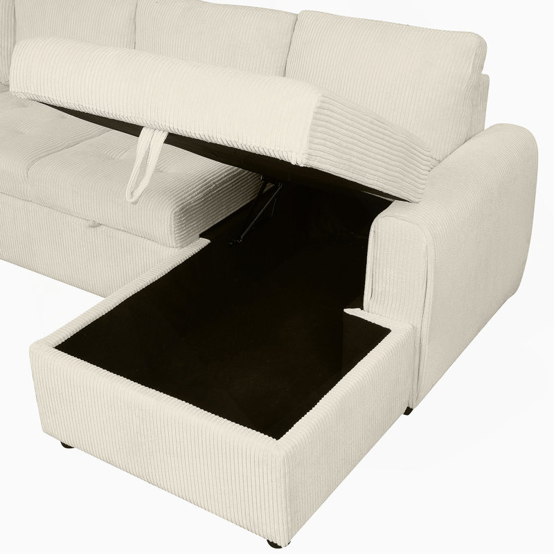 Canapé en velours côtelé avec accoudoirs carrés, Beige