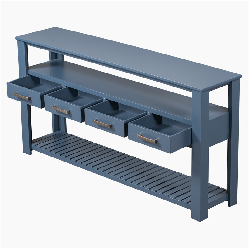 Console moderne pour salon avec 4 tiroirs et 2 tablettes, Marine