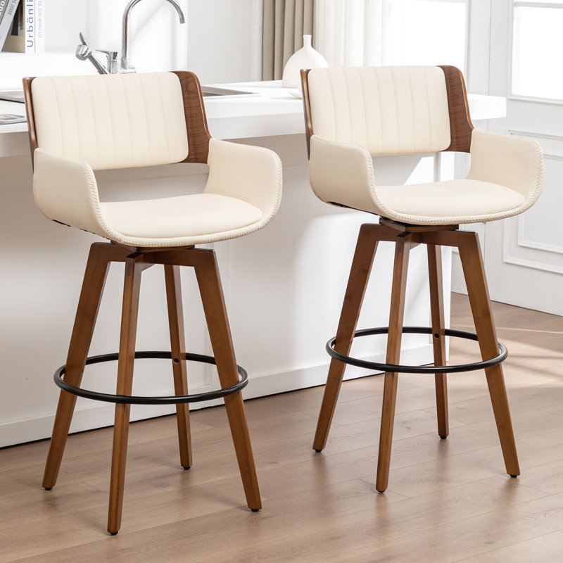 Tabourets pivotants rembourrés en similicuir Modern, Beige, Tabouret de comptoir (siège d'une hauteur de 26,5