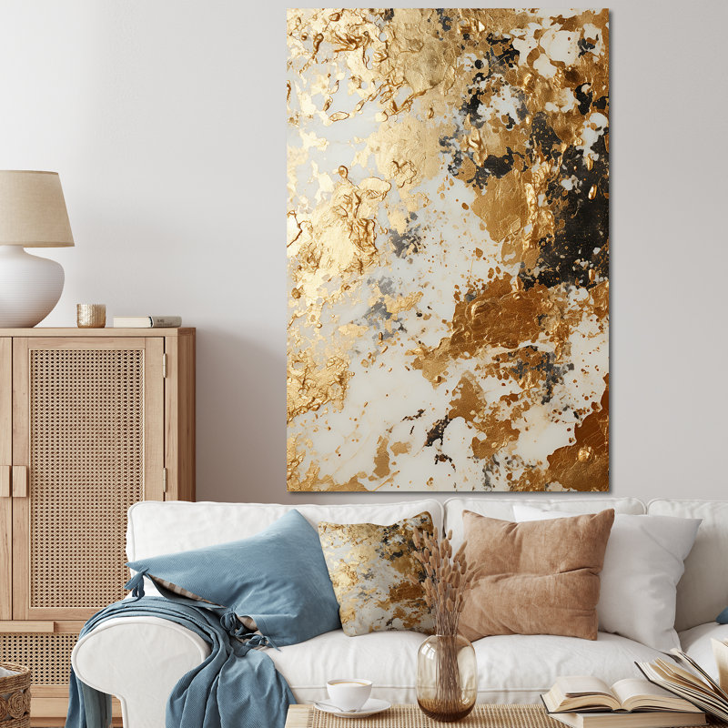 Blanc et or Champagne Flow I - Champagne, art mural, Toile tendue, H 60 po x l 40 po x P 1,5 po