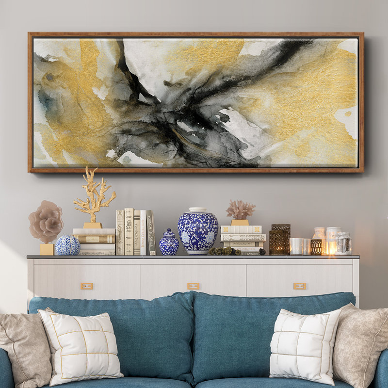Golden Harmony- Framed Canvas, 12" H x 30" W