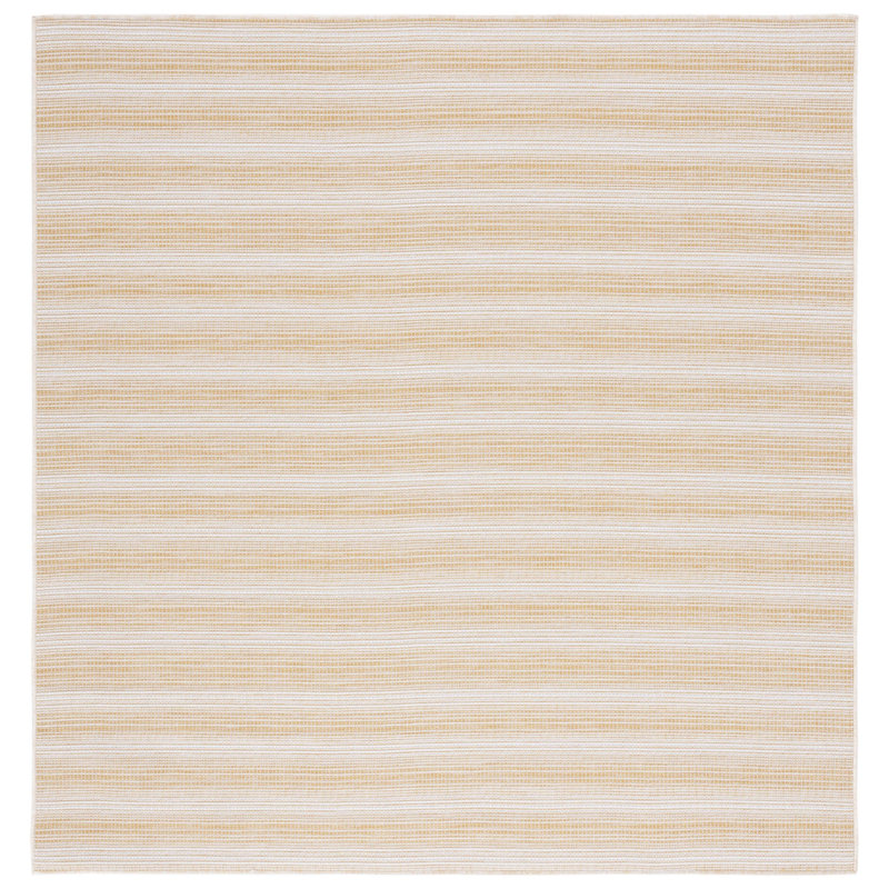 Tapis intérieur / extérieur Tribble en jaune / blanc, Carré 6 pi 5 po