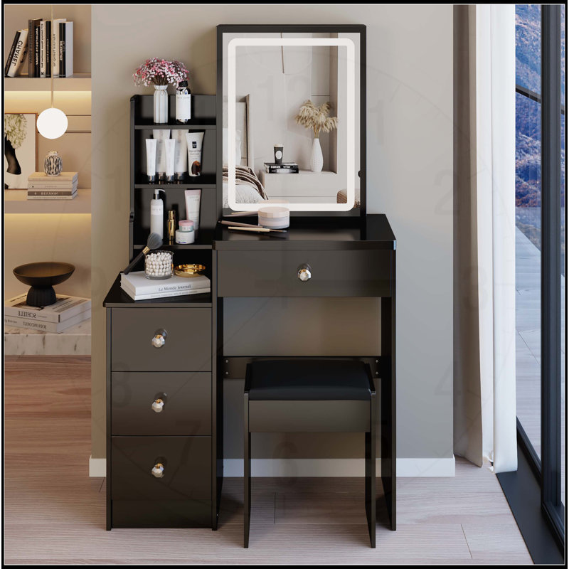 Armoire de chevet gauche polyvalente avec miroir DEL et grand espace de rangement