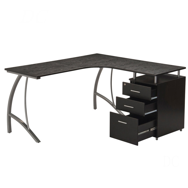 Bureau d'ordinateur moderne en L avec classeur et rangement Techni Mobile