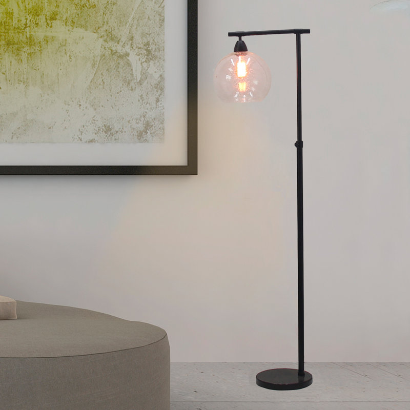 63" Stationary Down-Bridge Metal and Glass Floor Lamp