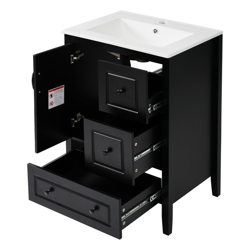Meuble-lavabo de salle de bain avec lavabo, Noir