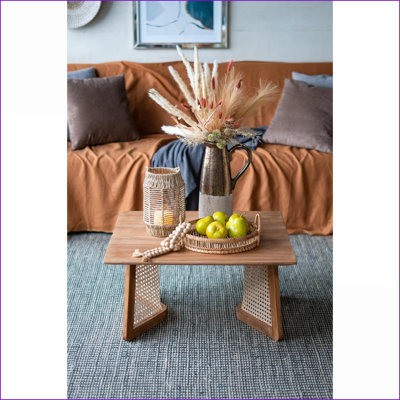 Teck moderne & amp; Table basse en rotin - Centre de table brun 27,6 x 27,6 x 13,8 pouces