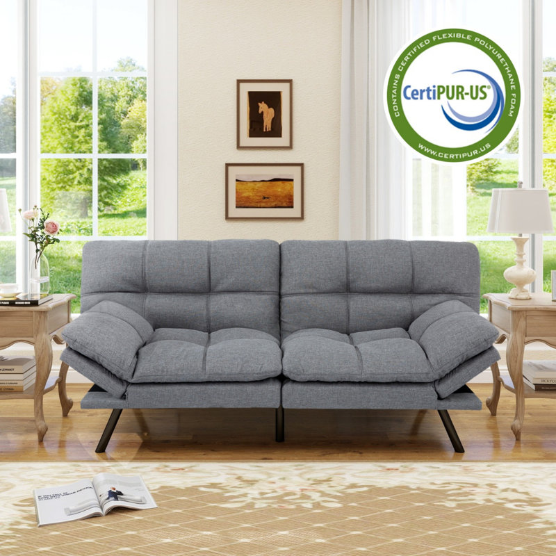 71" Couches For Living Room, Futon Sofa Bed With Memory Foam And Adjust Backrest, Light Gray